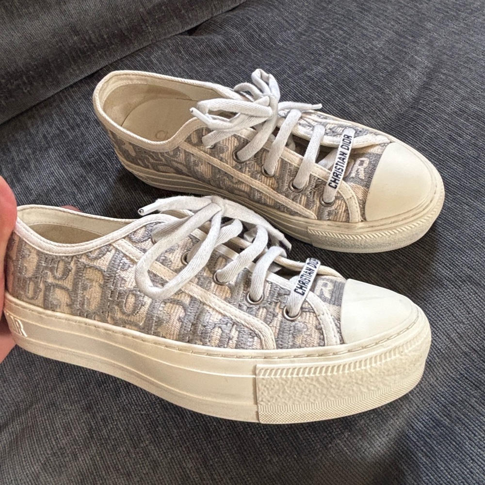 Dior Monogram Canvas Sneakers in Cream and Gray